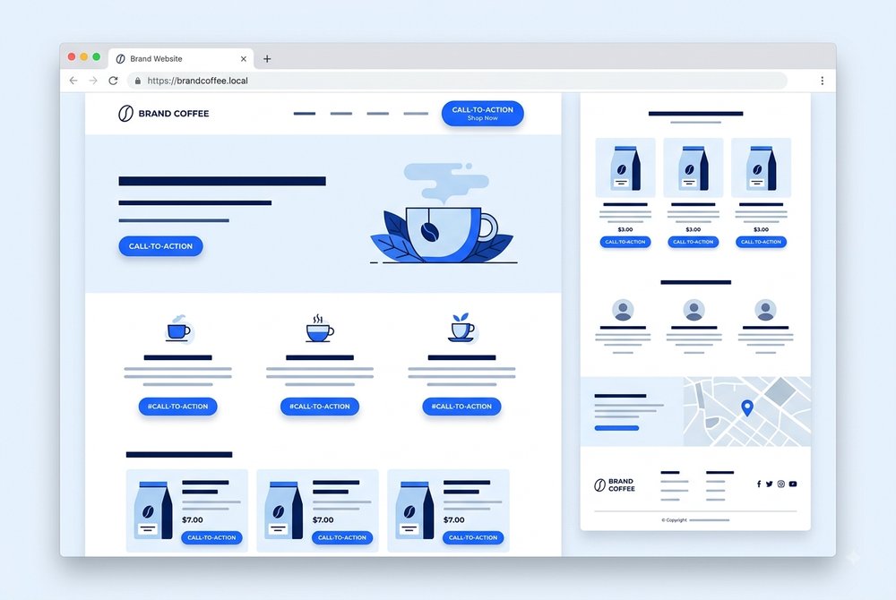 Contoh desain landing page untuk produk kopi lokal